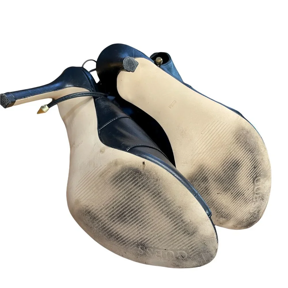 Guess Black Leather Back Lace Up Heels Size 6.5 - Picture 6 of 7